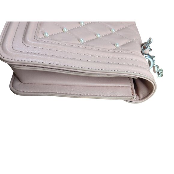 Badgley Mischka Pink Quilted Shoulder Bag With Pearls & Chain Strap - Picture 5 of 9